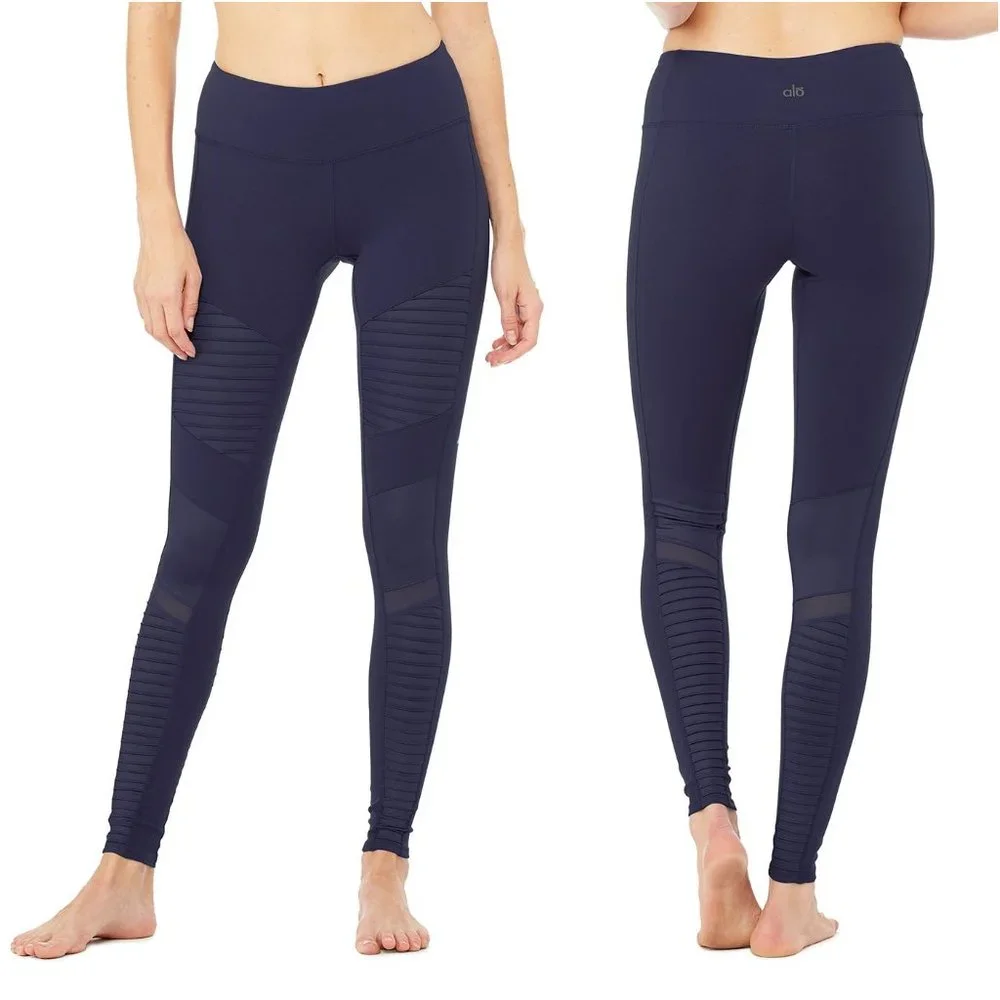 ALO Yoga Moto Leggings rich navy blue s small mid low rise - Picture 1 of 6